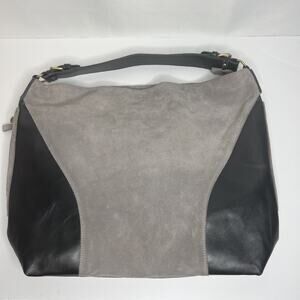 ELLINGTON Purse Grey Suede Black Leather Hobo Handbag Shoulder EUC